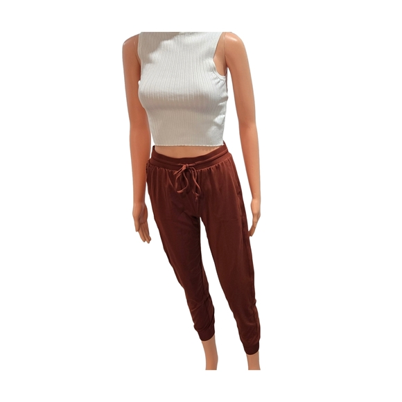 Rachel Zoe Brown Track Pants with Tapered Leg and Elastic Cuffs (New) - Picture 6 of 11